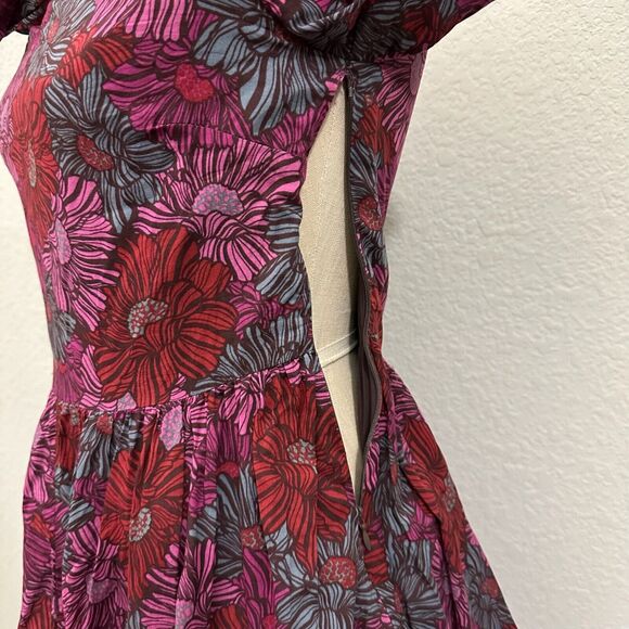 KARIELLA Puff Sleeve and Hem Mini Dress in Multi Floral Print Square Neck - Picture 7 of 14